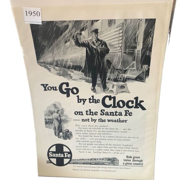 Vintage 1950 Santa Fe Go by The Clock Not The Weather Ad Advertisement - Picture 3 of 4